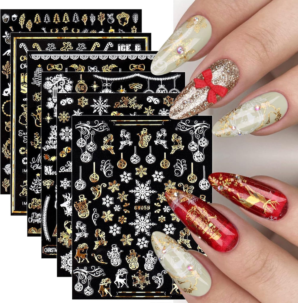 9 Blatt Nagelsticker Weihnachten Nagelaufkleber Selbstklebend Weiß Rentier Schneemann Nail Art Sticker Dekoration Nageldesign Zubehör