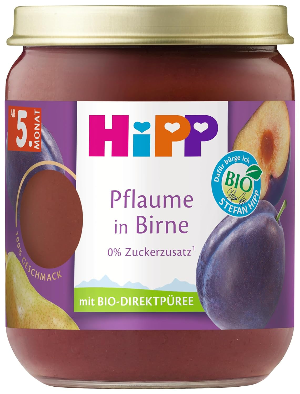HiPP Prune Organice cu Aromă de Pară (6 x 160g), de la 5 luni, fără zahăr adăugat, aromă deosebit de intensă de fructe, de cea mai bună calitate organică.