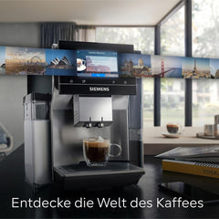 Espressor automat integral Siemens EQ700, ecran TFT color mare, 36 de băuturi calde și reci, cold brew, funcție 2 căni, control prin aplicație, sistem automat de curățare, oțel inoxidabil negru, TQ717D03