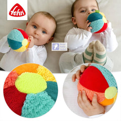 Fehn Rattle Ball colorată - minge de prindere cu amestec de materiale și zornăitor pentru aruncare, prindere, rostogolire - minge de prindere pentru promovarea abilităților motorii - minge din material textil pentru bebeluși și copii mici de la 0+ luni Jucarii Bebe Naty Shop