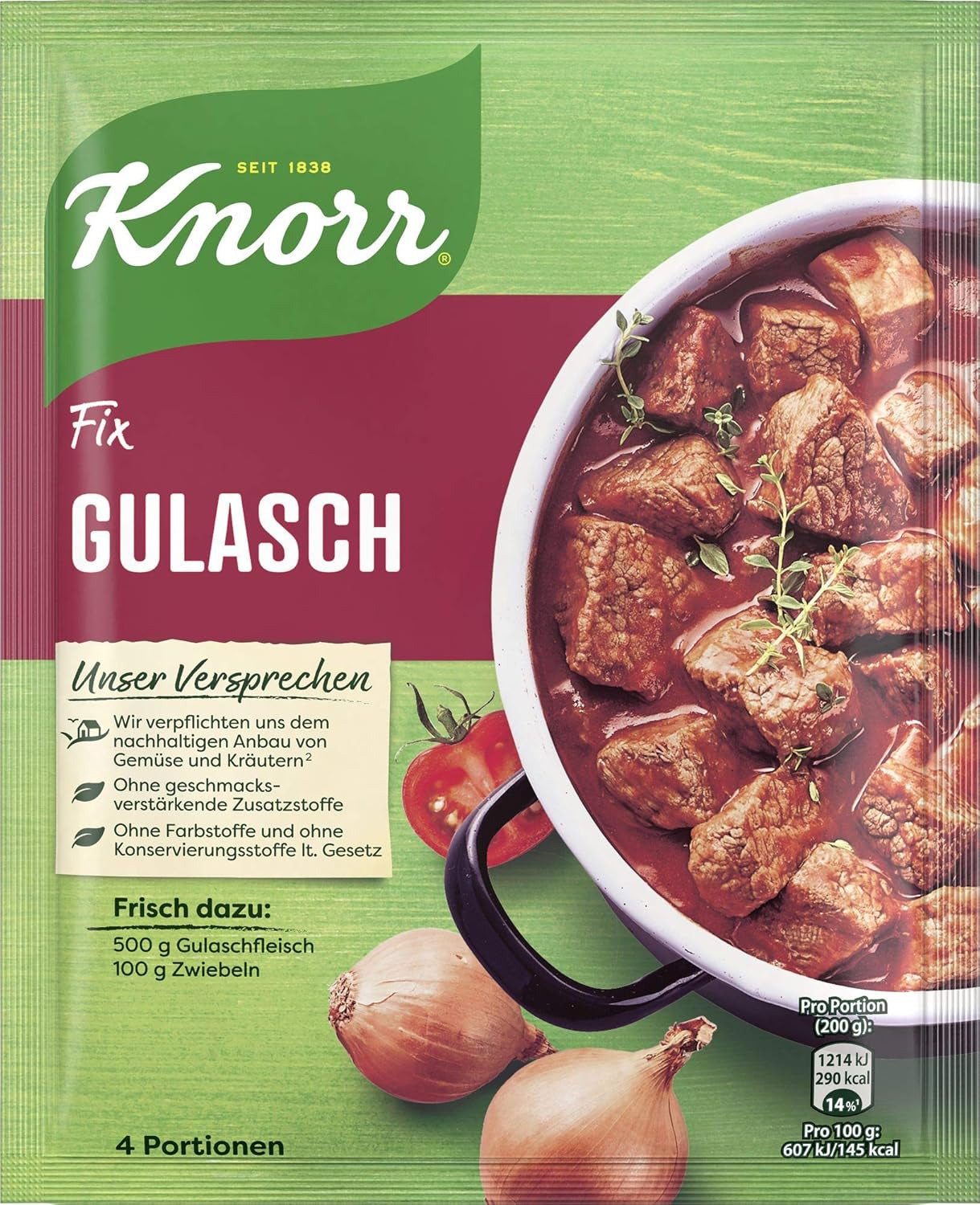 Knorr Fix Würzmischung Paprika-Gulasch für eine leckeres Fleischgericht mit natürlichen Zutaten 4 Portionen