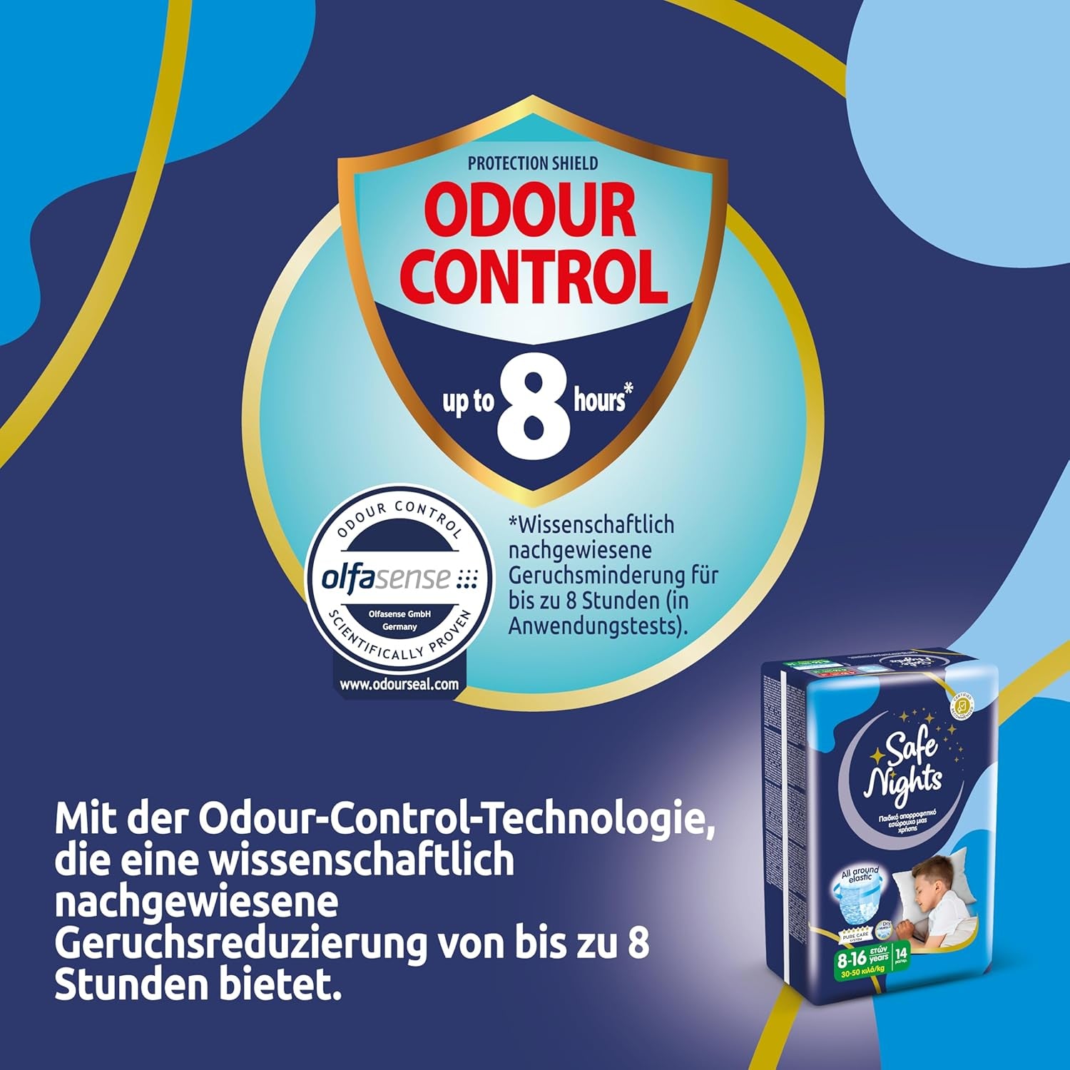 Safe Nights Boy, chiloți de noapte pentru vârste 8-16 ani (30-50 kg), 84 bucăți