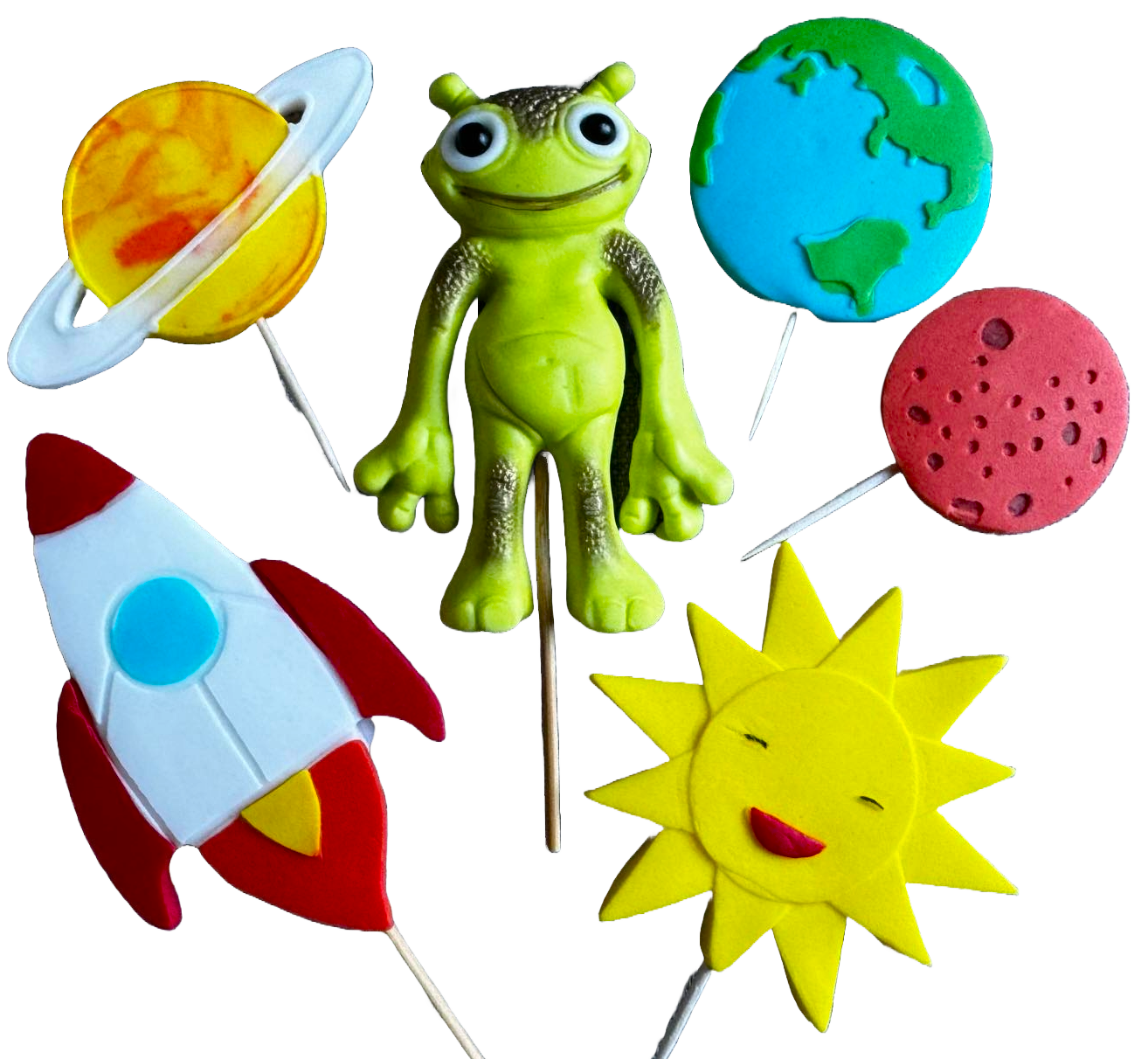 Set 6 decoratiuni comestibile din zahar, Cosmos Decoratiuni din Pasta de Zahar Naty Shop