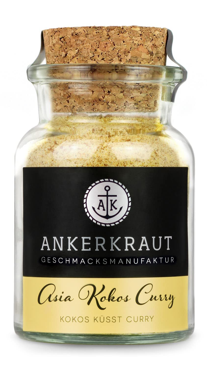Ankerkraut Asia Kokos Curry, 85g im Korkenglas, Gewürz für Kokos-Milch Gemüse Fleisch, Einfach Lecker Zu Hause Kochen, Premium Qualität in der Pfanne