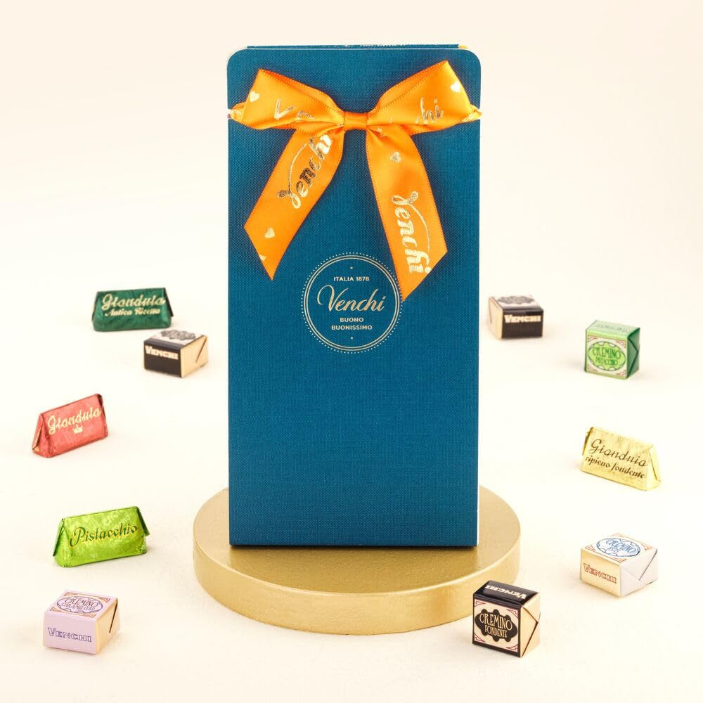 Venchi – Colecția Murrine – Cutie cadou cu ciocolate asortate Cremino și Gianduiotti, 411 g – Cu alune de pădure IGP Piemont – Idee de cadou – Fără gluten
