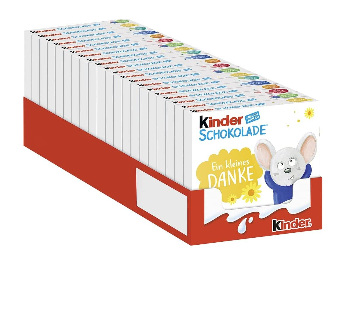 Kinder Chocolate (20 x 50g) – Cadou de Ziua Îndrăgostiților pentru el și ea, dulciuri pentru Carnaval și Mardi Gras – Batoane de ciocolată din ciocolată cu lapte umplută – 20 de pachete a câte 4 batoane individuale fiecare