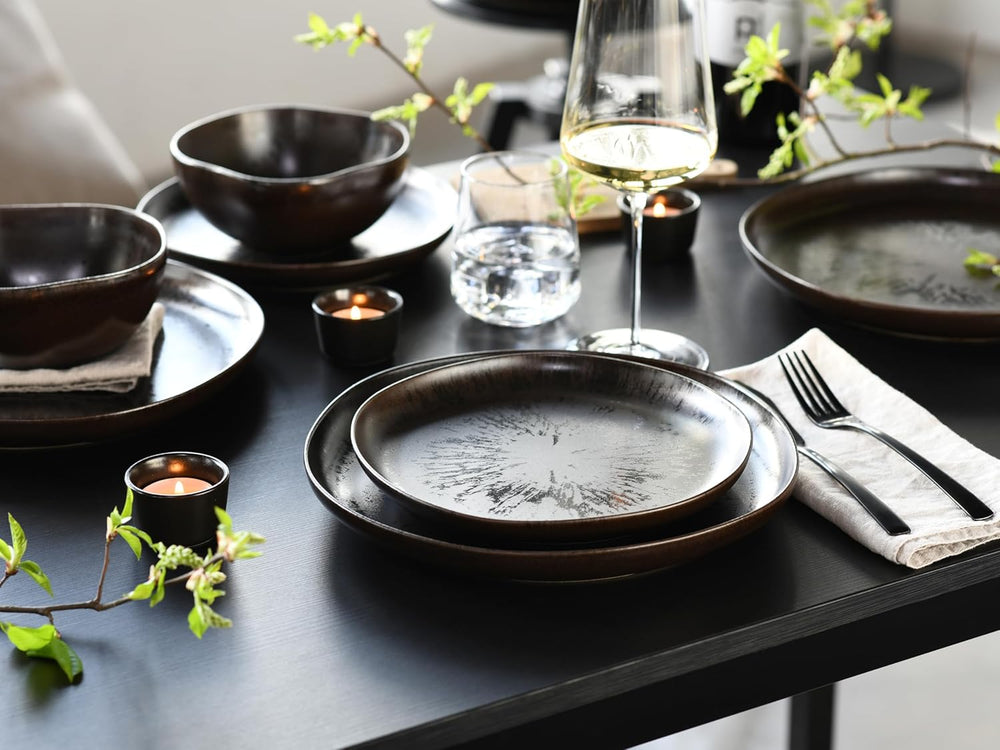 CreaTable, 21249, seria Natura Organic RUSTY, set de veselă cu 12 piese pentru 4 persoane, set de farfurii din gresie, potrivit pentru mașina de spălat vase și cuptorul cu microunde, fabricat în Europa