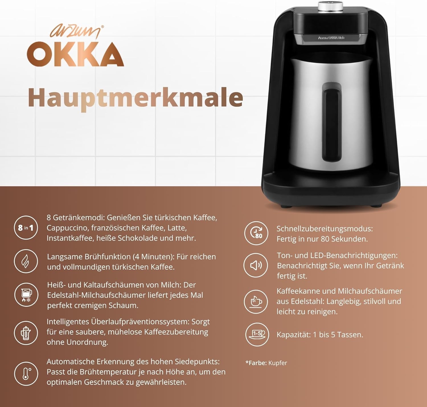 MAȘINĂ DE CAFEA TURCĂ Arzum OKKA RICH SPIN PRO (crom)