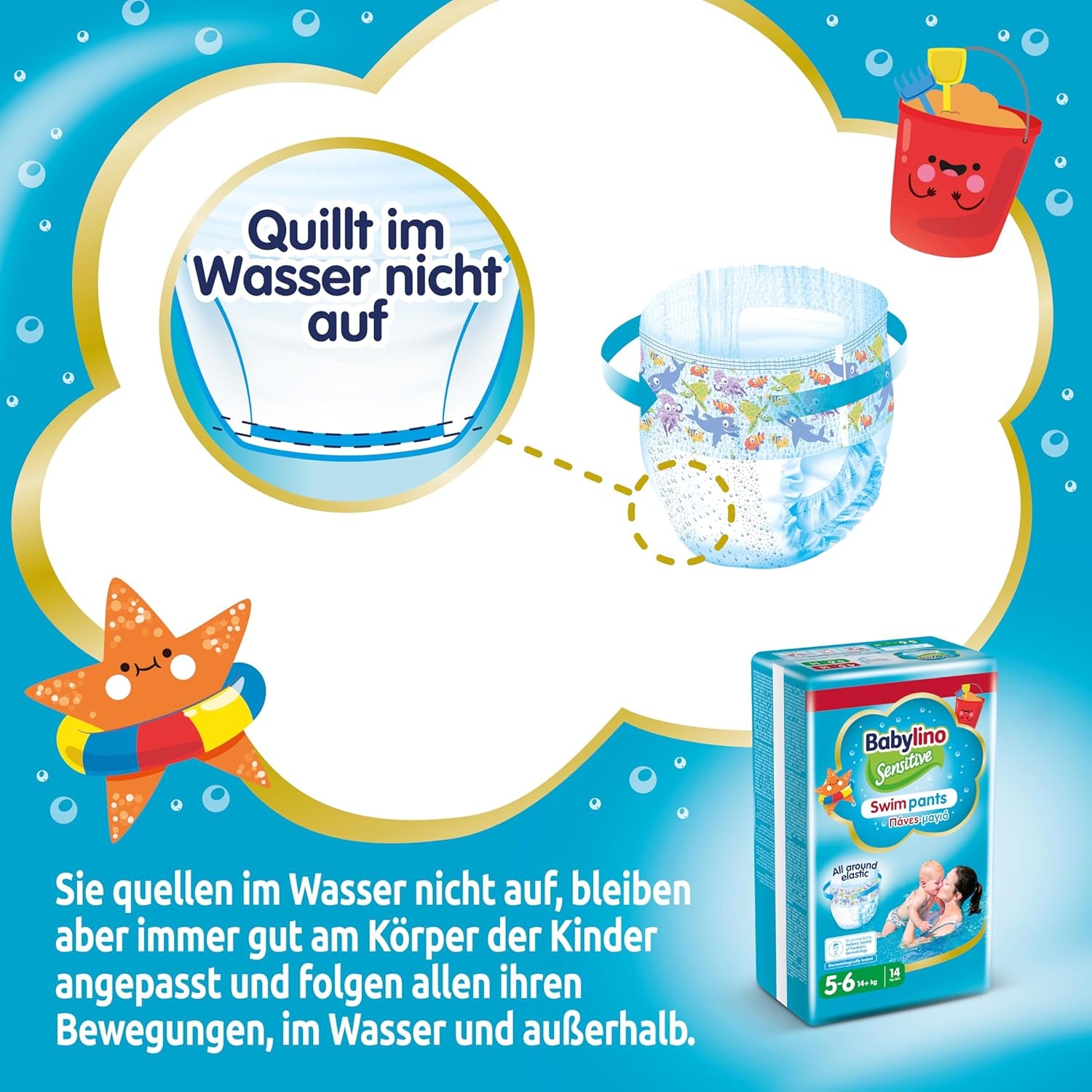 Scutece Sensitive Swim Pants, pentru mare și piscină, mărimea 5-6 (peste 14 kg), 84 bucăți