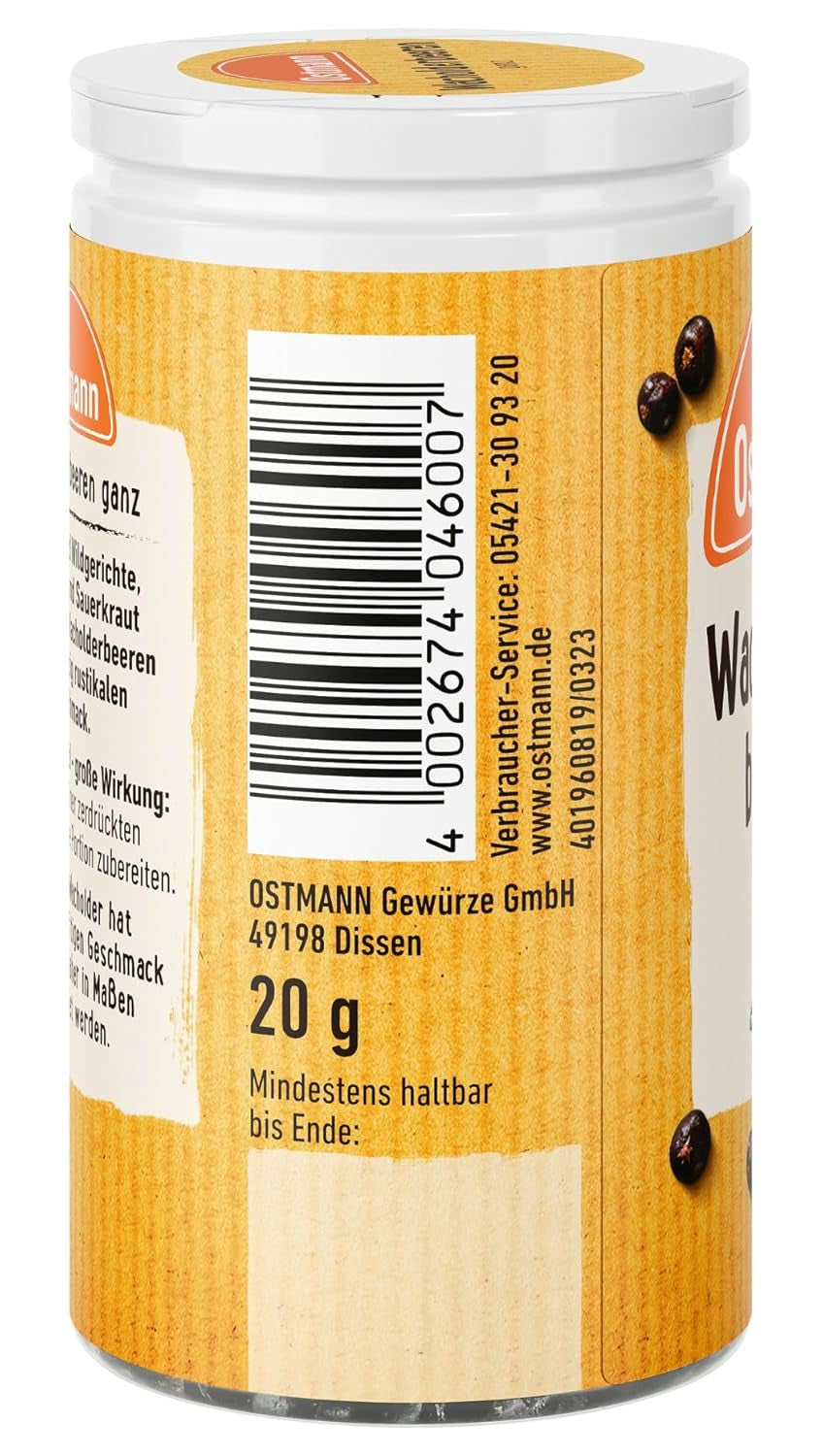 Ostmann Gewürze - Wacholderbeeren ganz | Ideal zum Würzen von Sauerbraten und Wildgerichten | 20 g in der Streudose
