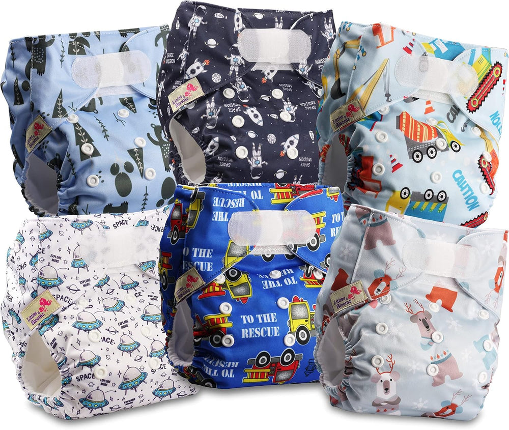 Scutec reutilizabil Littles and Bloomz FLV2-0602, sistem de închidere standard cu cârlig și buclă, 6 scutece