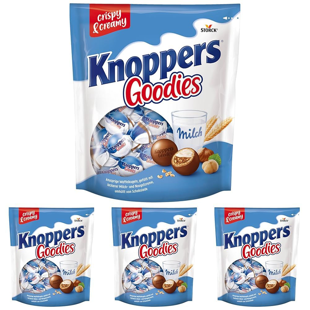 Knoppers Goodies Crunchy Minis – 1 x 180g – bile crocante de napolitană umplute cu bucăți de alune, lapte și cremă de nuga, acoperite cu ciocolată