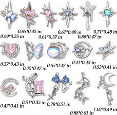 16 Stile Luxus Mond Stern Nagel Charms 3D Nail Charms Y2K Legierung Strasssteine Bogen Schmetterling Nagel Schmuck Metall Nail Art Charms Nägel Glitzersteine Nailart Rhinestones Nageldesign Zubehör
