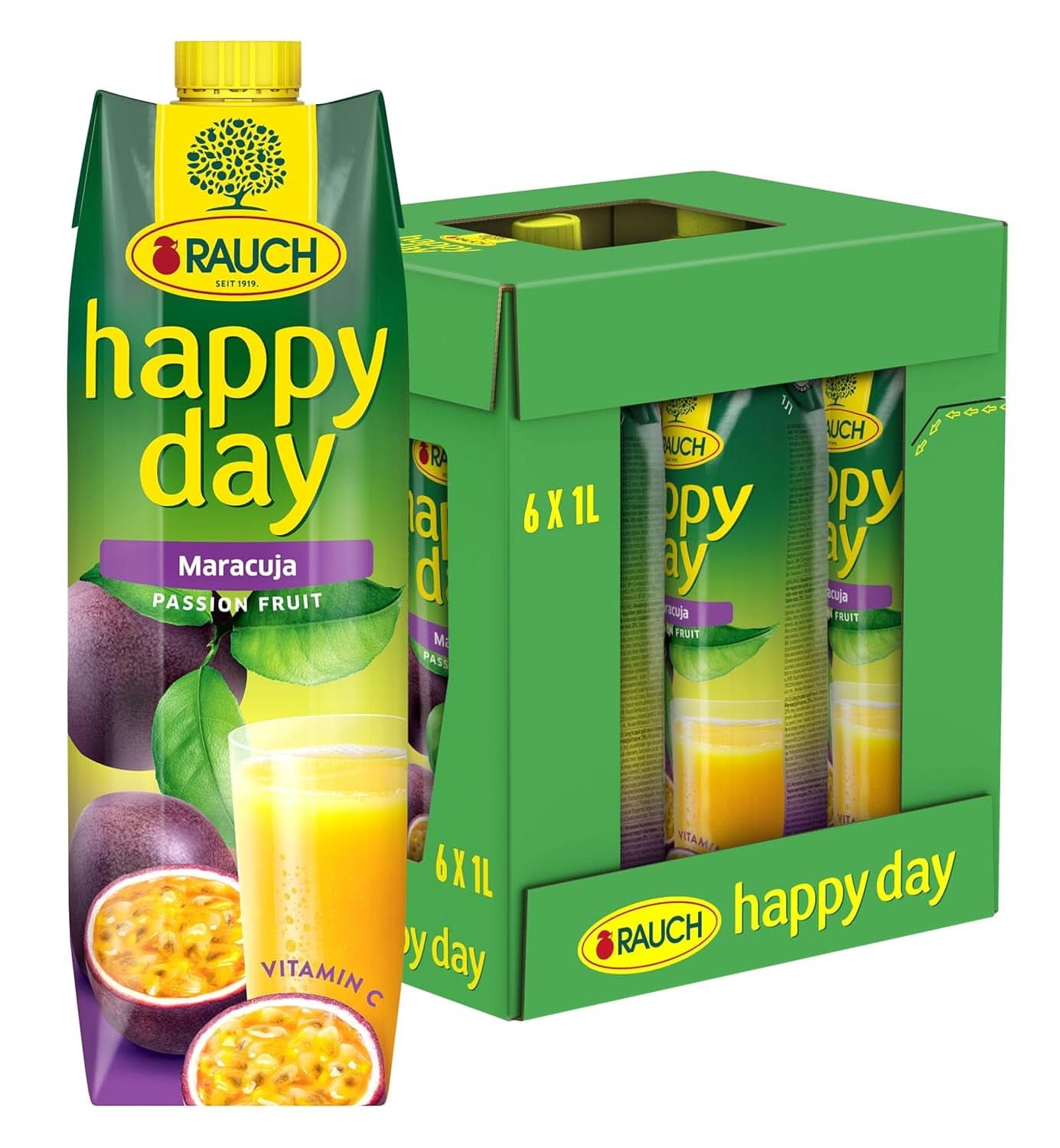 Rauch Happy Day Maracuja | Cu o mulțime de vitamina C | Magie exotică și aromă intensă | 6X 1 litru, Tetra Prisma Bauturi fara alcool Naty Shop