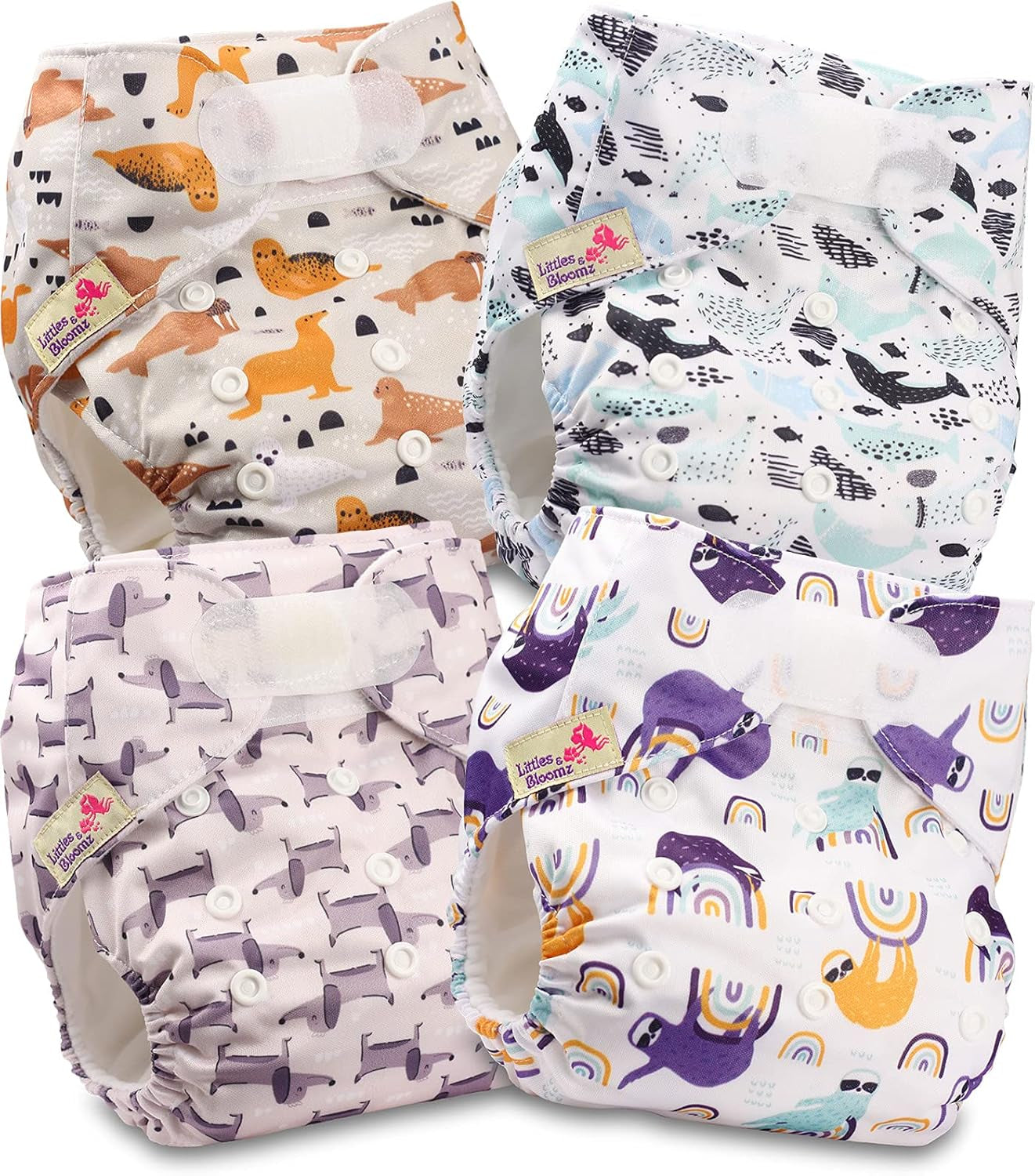 Scutec reutilizabil Littles and Bloomz FLV2-0602, sistem de închidere standard cu cârlig și buclă, 6 scutece