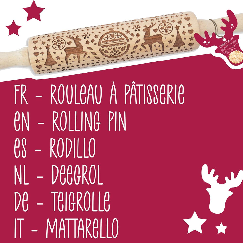 Sucitor din lemn Scrap Cooking „Xmas” cu motive de Crăciun – rolă de embosat cu decorațiuni în relief pentru fursecuri – accesoriu decorativ – 5242