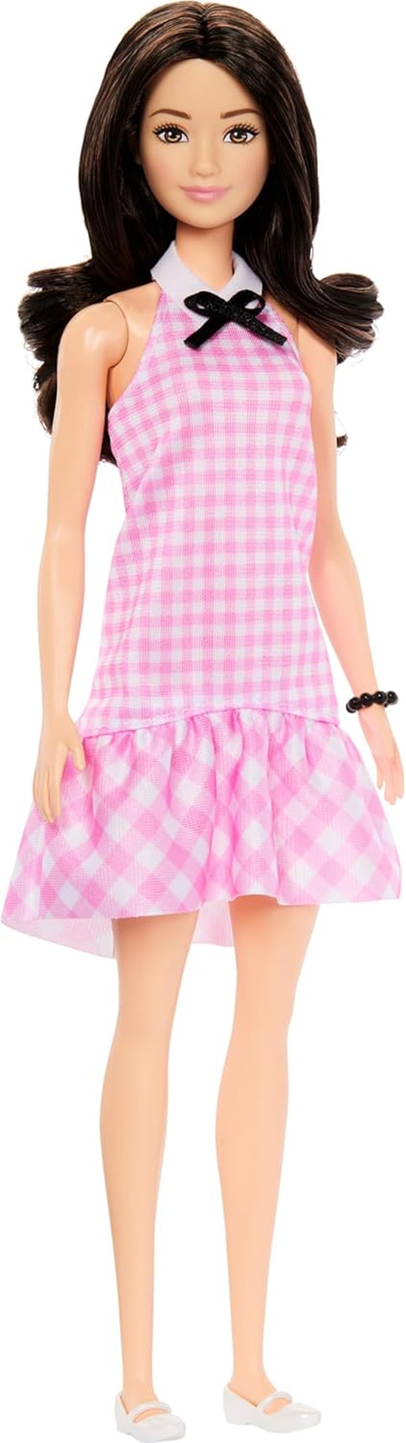 Barbie Fashionistas-Puppe Nr. 230 mit blondem Haar, rosa Metallic-Minikleid mit Herz-Aussparung, weißem Armband und High Heels, HYT88