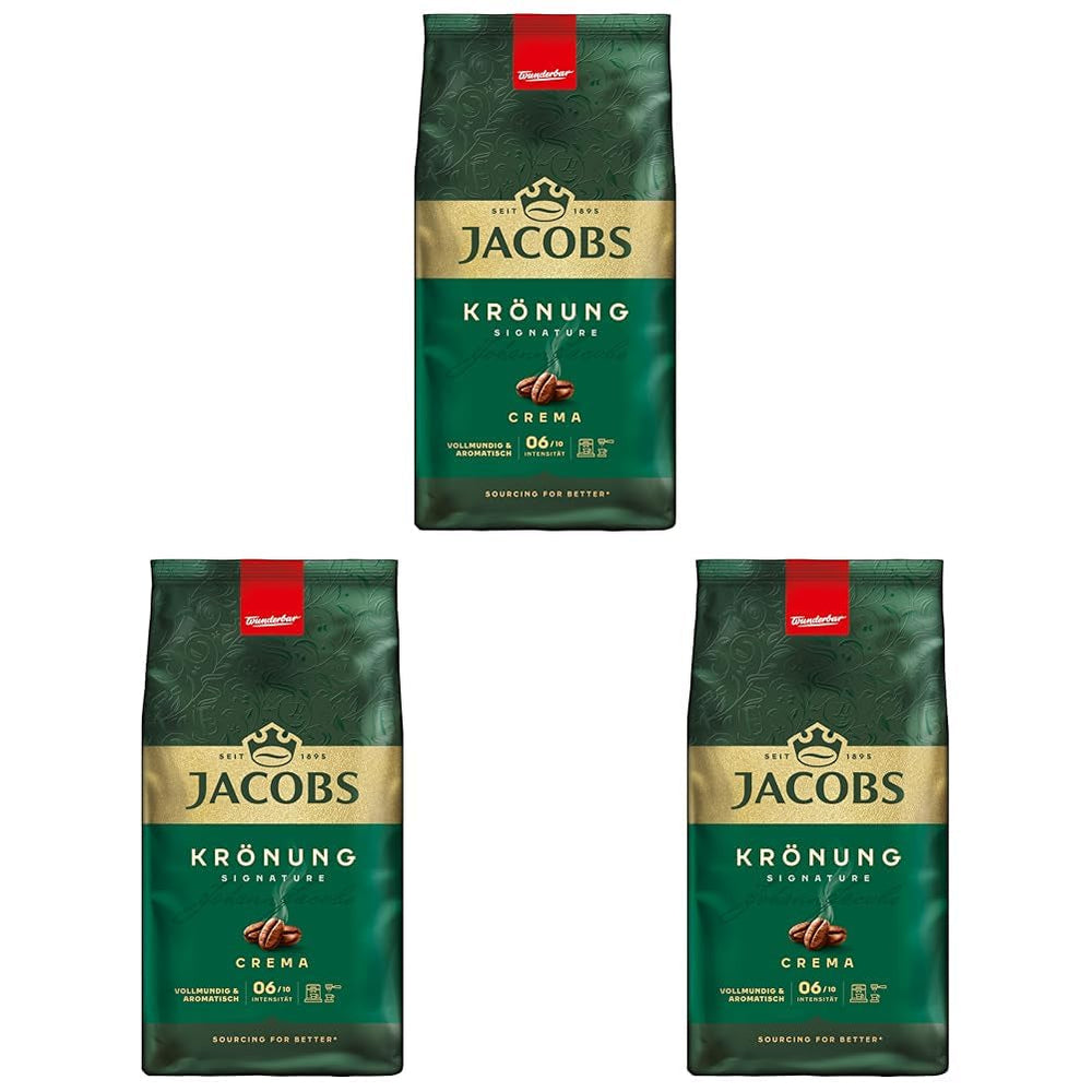 Jacobs Café Crema Gold Kaffeebohnen 1Kg – Vollmundig, Aromatisch, Fruchtige Note, Arabica & Robusta Bohnen, Intensität 5/10, Ideal Für Café Crema Naty Shop Krönung Crema 3 x 1 Kg