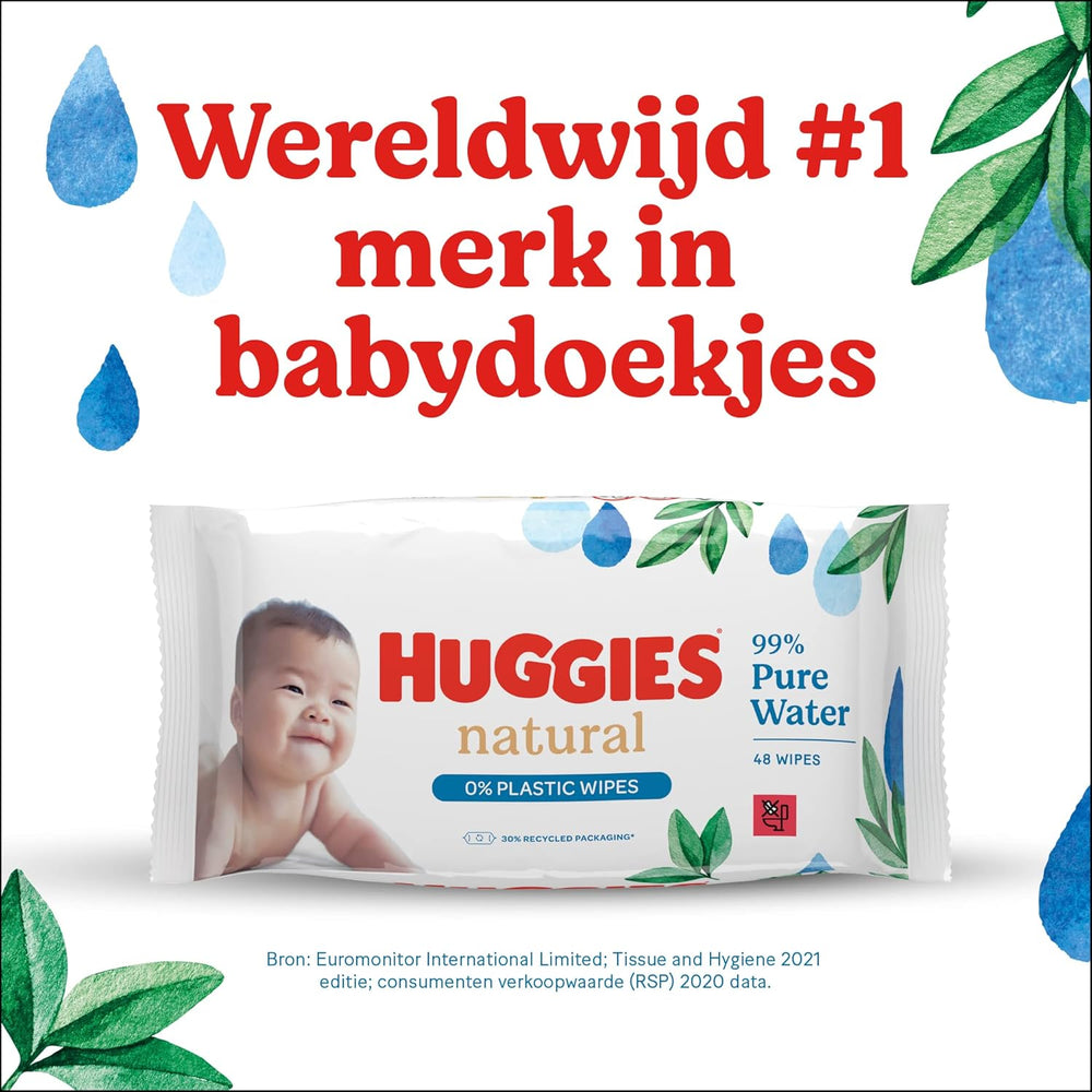 Șervețele umede Huggies naturale biodegradabile pentru bebeluși sensibili, 8 x 48 de șervețele, pachet vrac