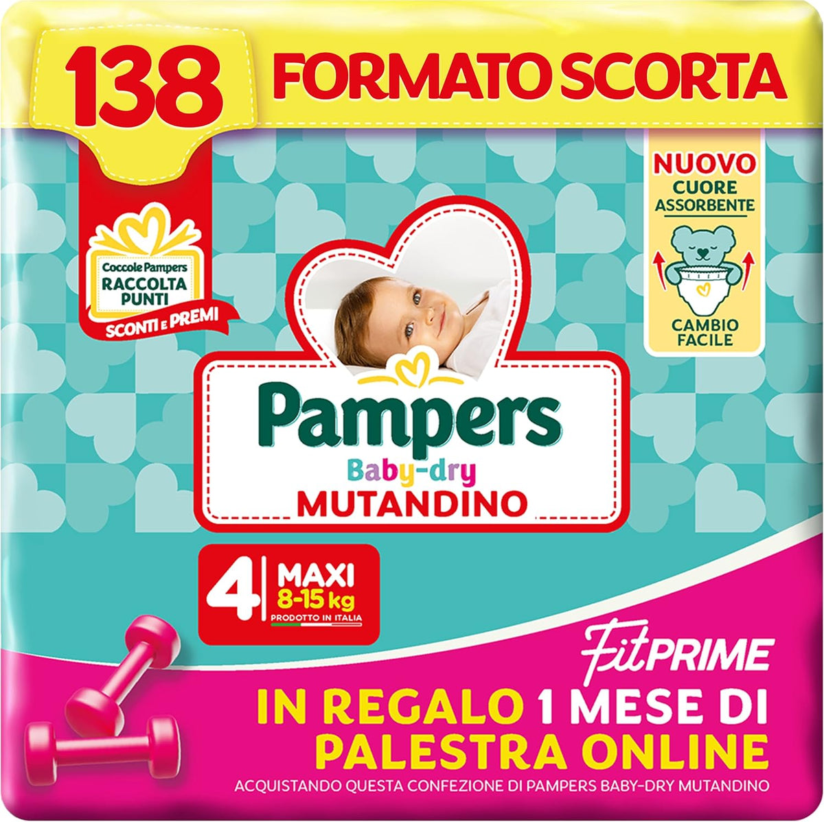 Scutece Pampers Baby Dry Pants și Fit Prime Maxi, mărimea 138, mărimea 4 (8-15 kg), 1 lună gratuită online la sală