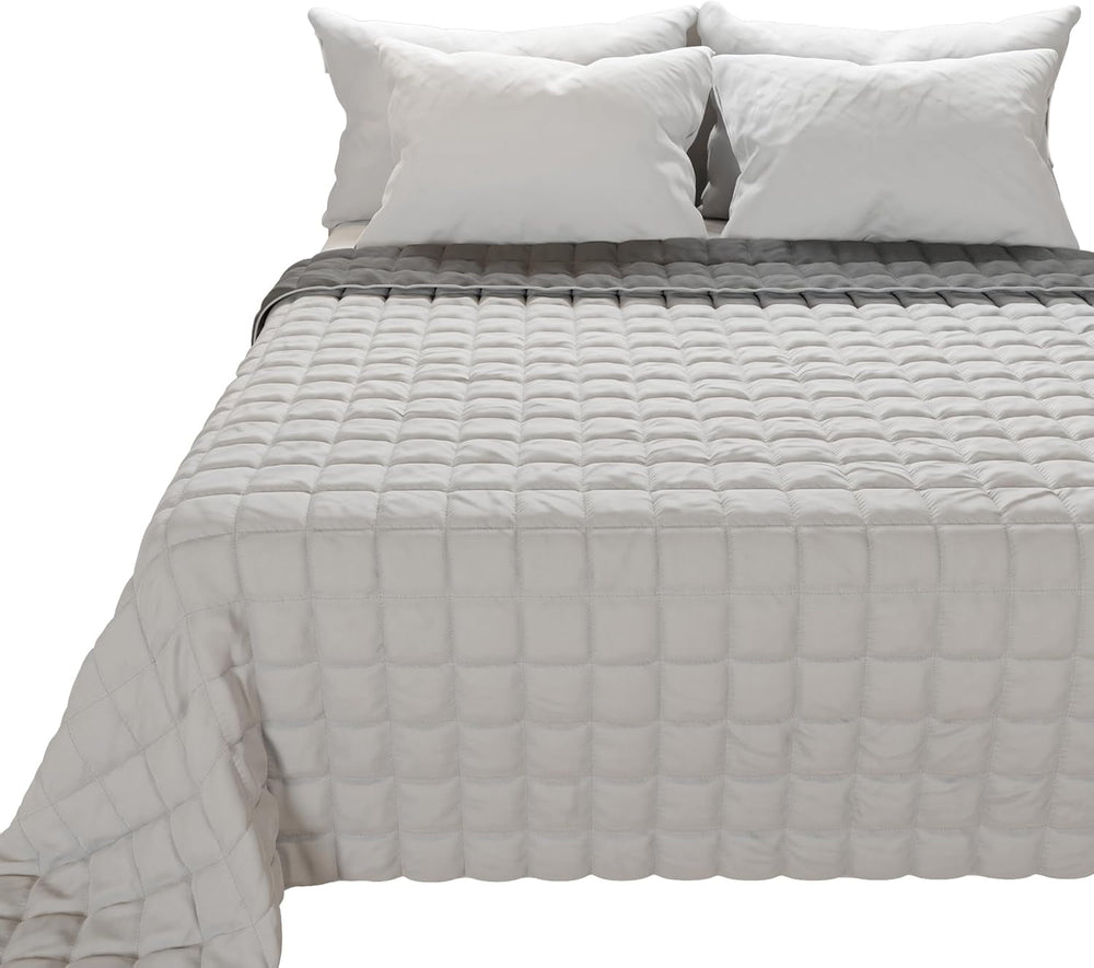 PETTI Artigiani Italiani - Cuvertură pentru pat single, cuvertură cu două fețe, cuvertură de primăvară, albastru miezul nopții, alb, 100% Made in Italy Plapumi si pilote Naty Shop Gri Dimensiune pat 180 (260 X270 Cm)