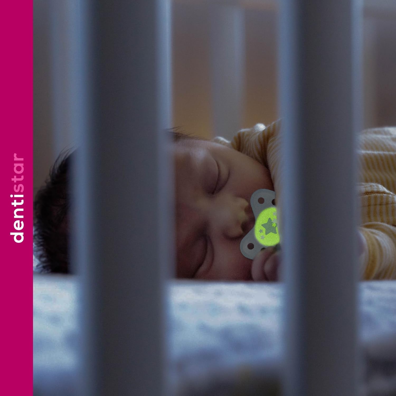 Suzete de noapte din silicon dentistar, pachet de 3 - mărimea 3, de la 14 luni - Suzete care strălucesc în întuneric cu treaptă dentară - fără BPA - fabricate în Germania - Lună, galben