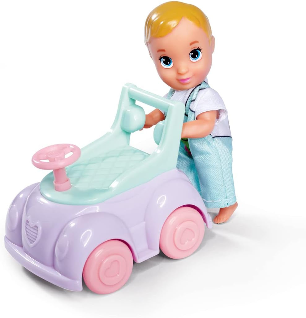 Simba 105733585 - Steffi Love Baby Car, Ankleidepuppe mit Kind, Laufauto, 2-in-1 Funktion, mit Handtasche und Babyzubehör, 12 Teile, 29cm Puppe, ab 3 Jahren