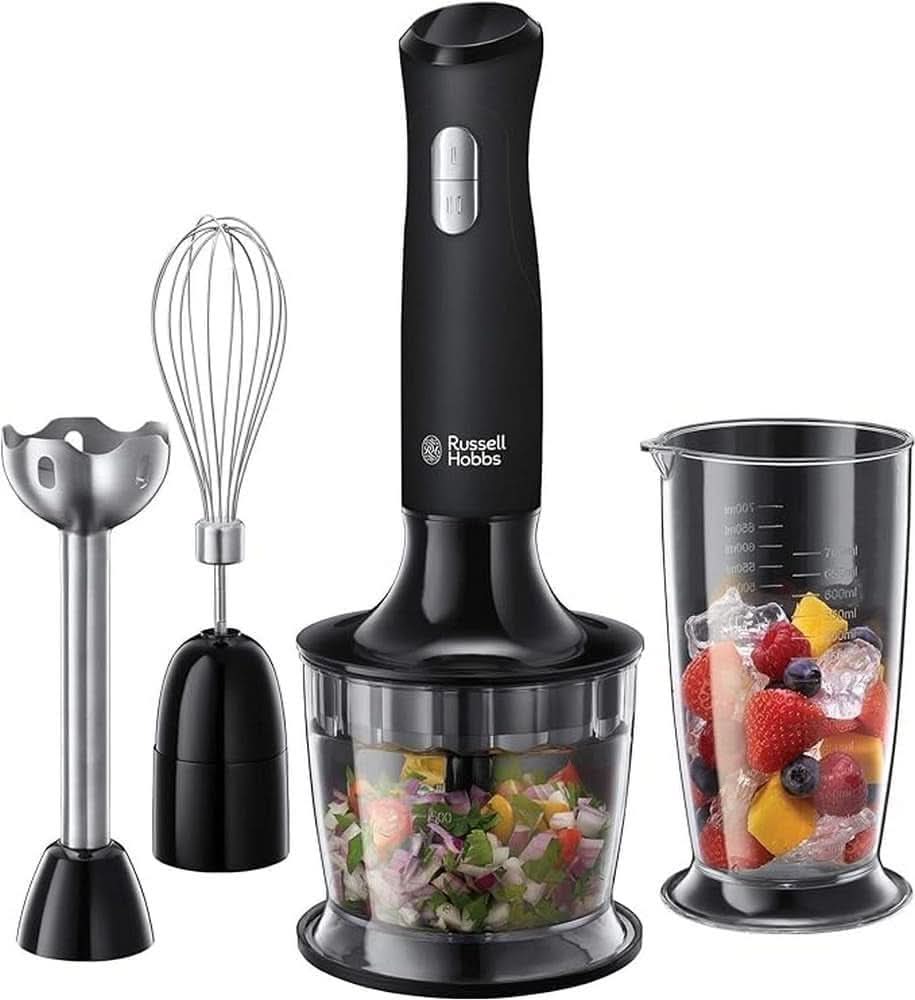 Russell Hobbs Stabmixer [3-In-1: Pürierstab/Zerkleinerer, Mixer- & Schneebesenaufsatz] Desire Rot (Bpa-Freies & Spülmaschinenfestes Zubehör, Für Smoothie, Suppen Saucen, Joghurt Babynahrung) 24700-56 Bucatarie Naty Shop Schwarz Mittel