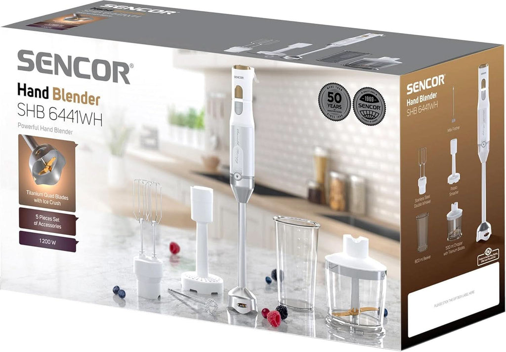 Sencor Multifunktionaler Stabmixer, Ultra-Leistungsstark, 6 in 1, 1200 W, Mit Doppel-Schneebesen, Zerkleinerer & Mousseur, Kartoffelstampfer, Quadblade-Klingen Aus Titan, Stufenlose Bucatarie Naty Shop