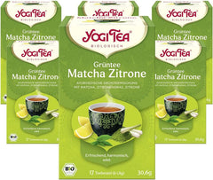 Yogi Tea - Ceai verde Matcha cu lămâie, ceai ayurvedic verde din plante organice, amestec de ceai verde, Matcha, lemongrass și lămâie verde, Yogi Tea pachet de 6, 6X17 pliculețe (102 pliculețe de ceai în total)