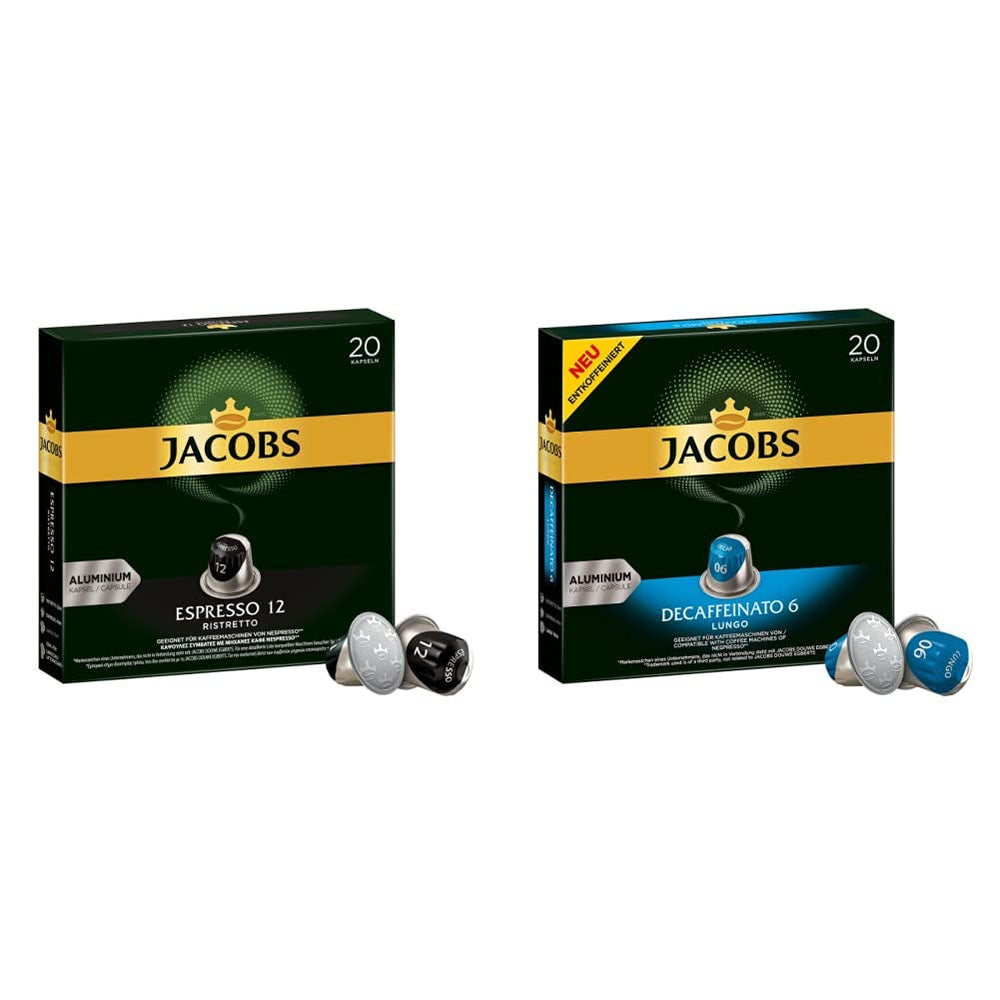 Kaffeekapseln Espresso Ristretto, Intensität 12 von 12, 10 x 20 Getränke & Kaffeekapseln Lungo Decaffeinato- Intensität 6- 200 Nespresso kompatible Kapseln, 10er Pack, 10 x 20 Getränke