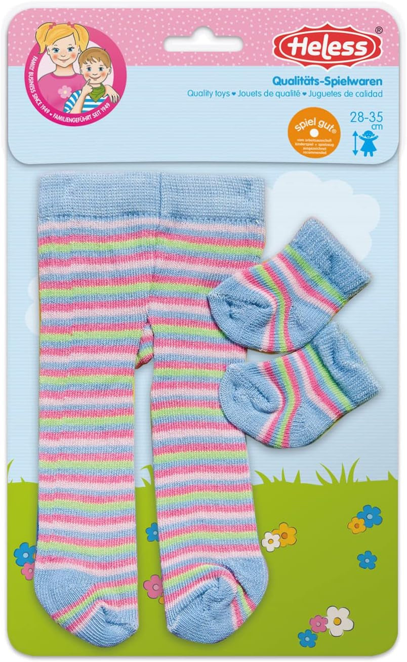 Heless 760 - Strumpfhose mit Söckchen für Puppen, verschiedene Farbvarianten und Muster, 1 von 3 Designs (zufällige Auswahl), Größe 28 - 35 cm