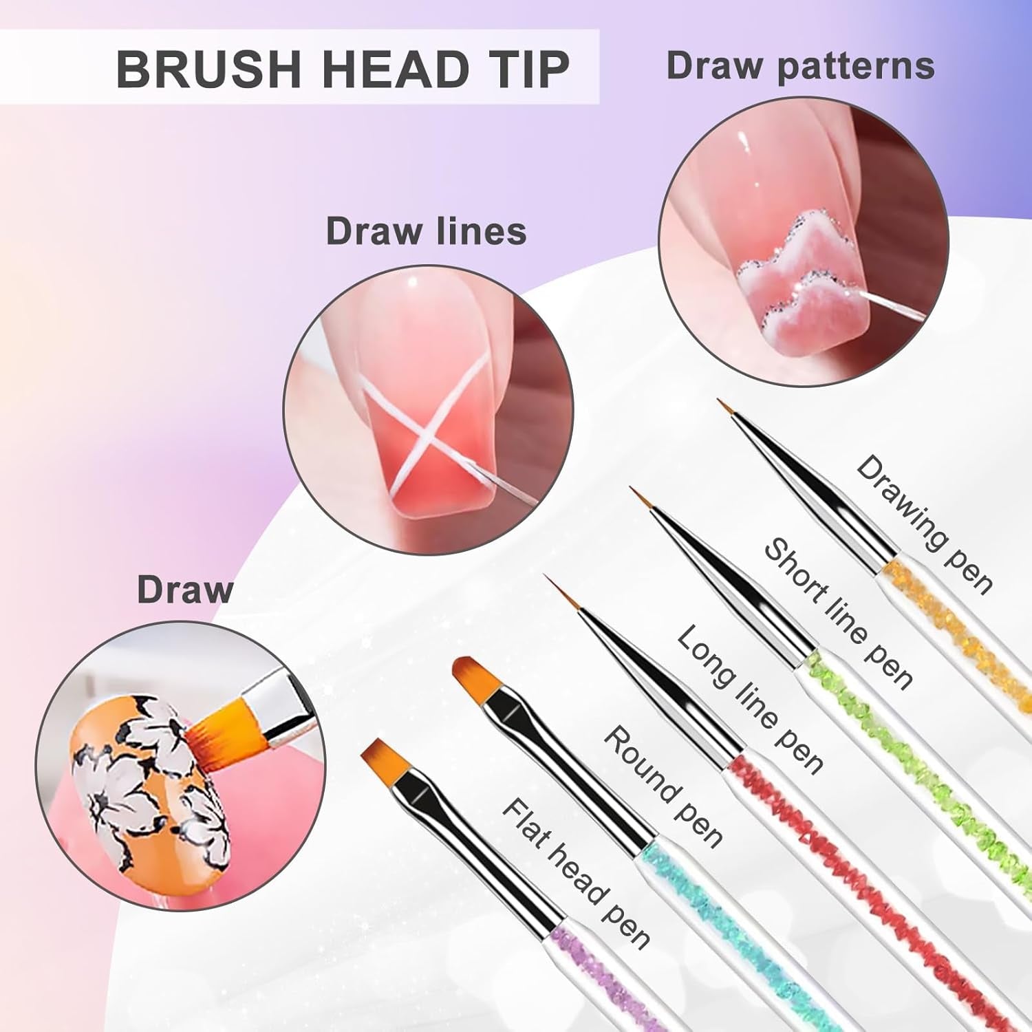 5 Stück Nagel Pinsel, Pinsel Für Gelnägel, Nageldesign Pinsel, Nail Art Dotting Tools, Für Herstellen Von Nagellack, Punktieren, Feinmalerei, DIY