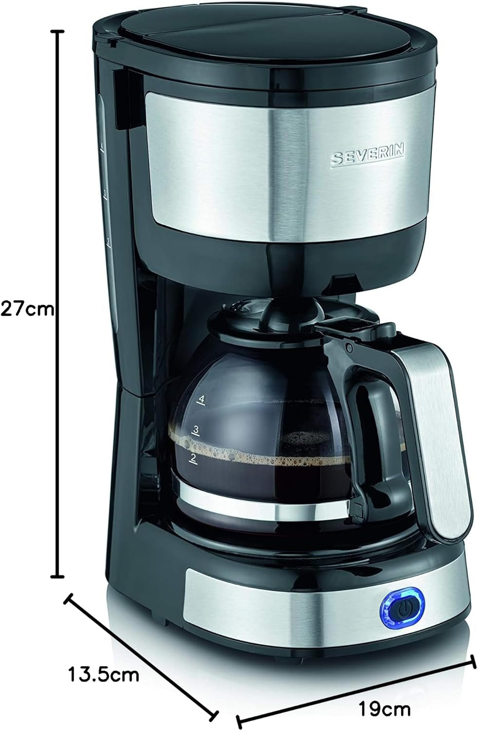 Espressor compact SEVERIN, cafea aromată cu aparatul de cafea pentru până la 4 cești, espressor cu filtru și filtru oscilant permanent, oțel inoxidabil/negru, KA 4808