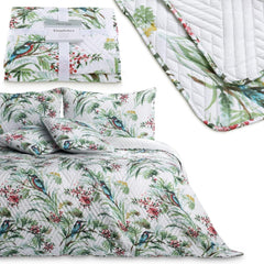 Ameliahome Cuvertură de pat Cuvertură de pat 260X280 Cm Două fețe Easy Care Quilting Model de plante Model de păsări Multicolor Kingfisher Paturi si Cuverturi Besuche den AmeliaHome-Store