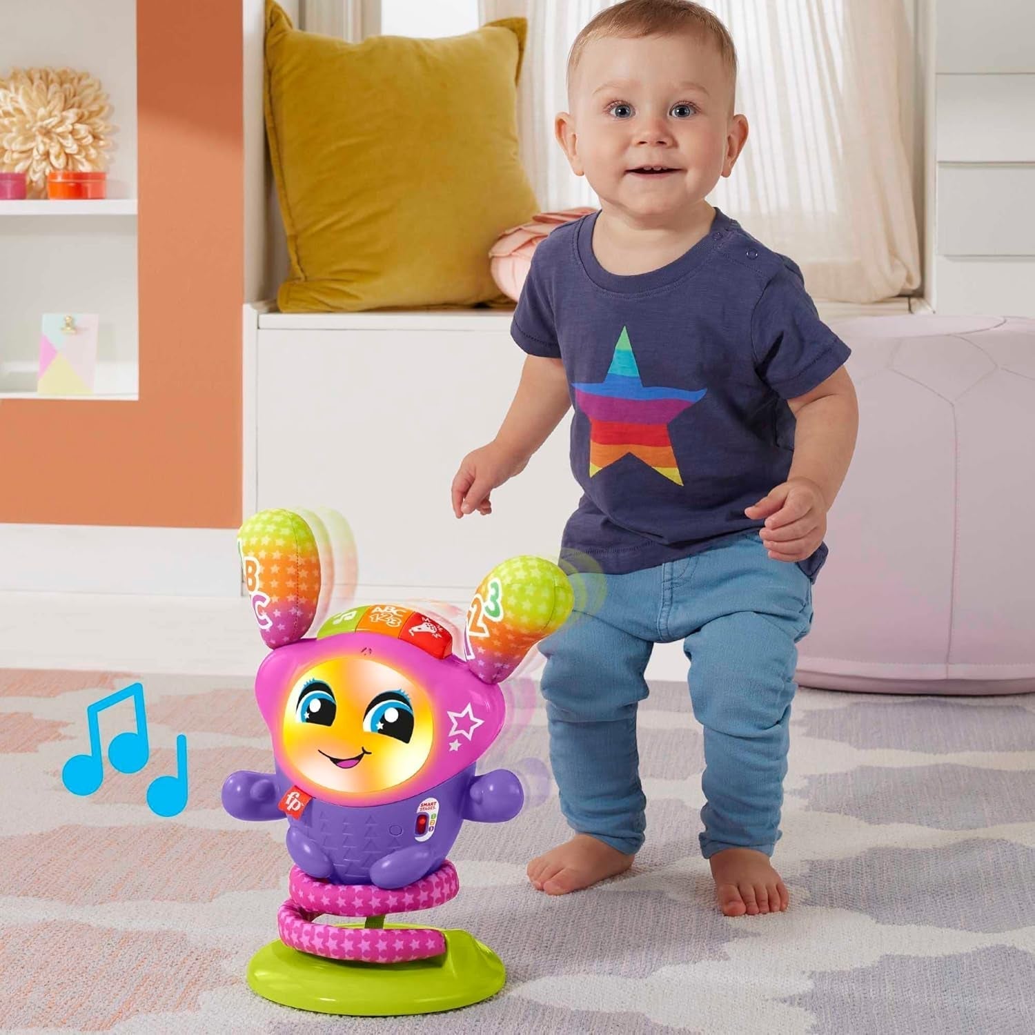 Fisher-Price DJ Bouncin' Star Baby Toys | Jucării educative pentru băieți și fete de 1 an | Cadouri pentru copii de 1 an | Jucării interactive pentru fete și băieți de 1 an | Versiunea în limba engleză 9-36m, HRC48 Jucarii Bebe Naty Shop