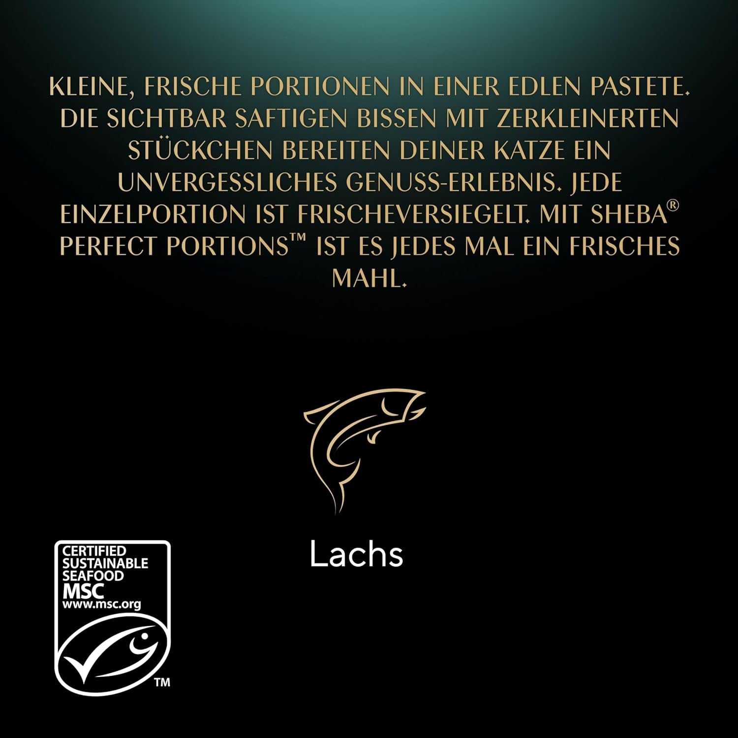 Pateu pentru pisici SHEBA Perfect PORTIONS cu somon, certificat MSC, 8 x 3 x (2 x 37,5g) = 225g (Ambalajul va fi actualizat)