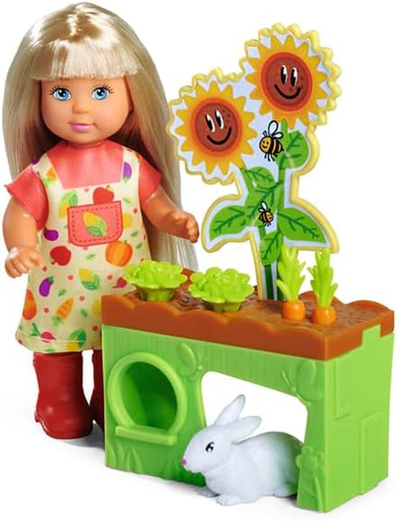 Simba Evi Love Garden, Puppe im Garten mit Hochbeet und Gemüse zum Ernten, inklusive kleinem Hasen, 12cm Spielpuppe, ab 3 Jahren