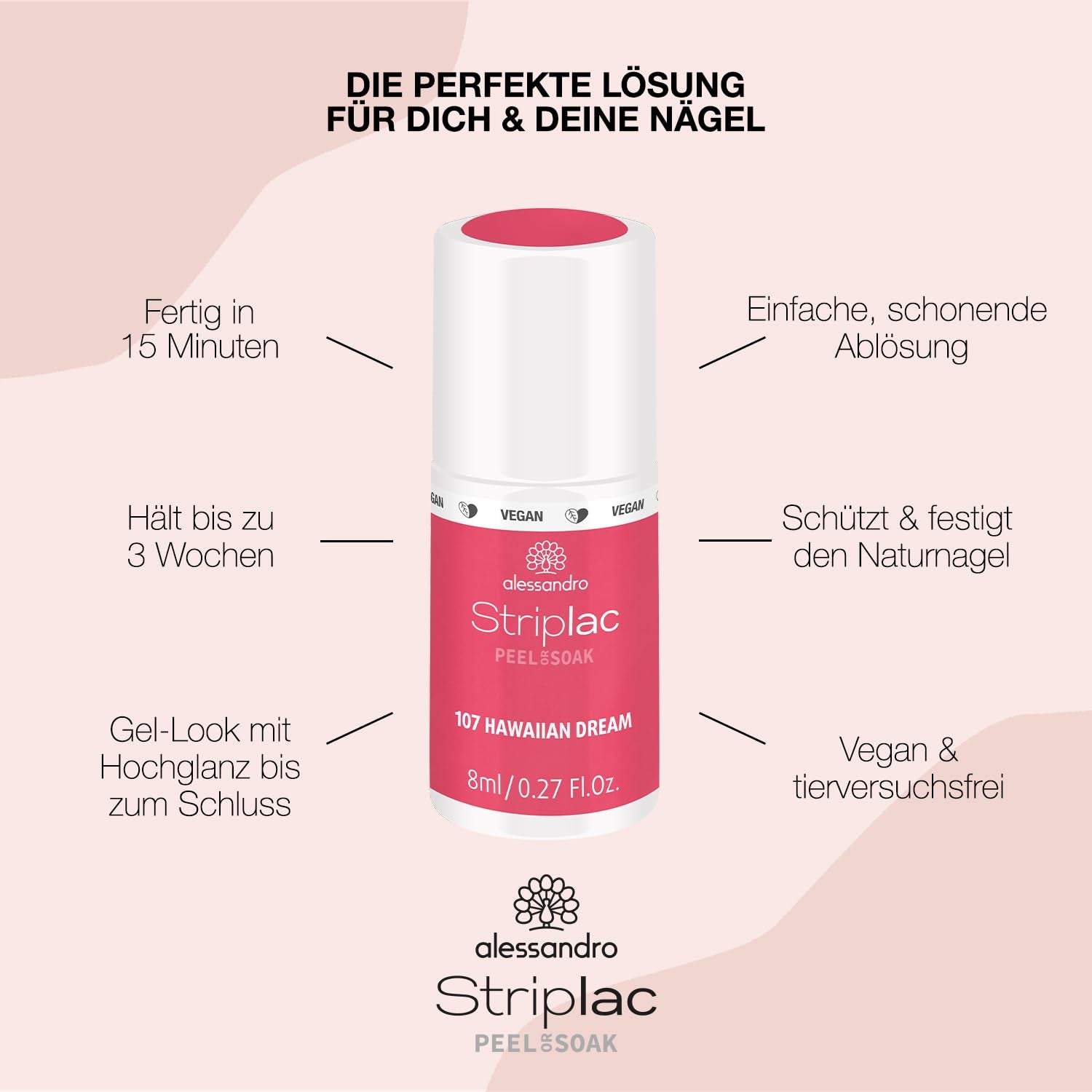 Oja UV alessandro Striplac Hawaiian Dream – Delicată și de lungă durată – Îndepărtare ușoară datorită tehnologiei de îndepărtare peel-off – Vegană și cruelty-free – 8 ml