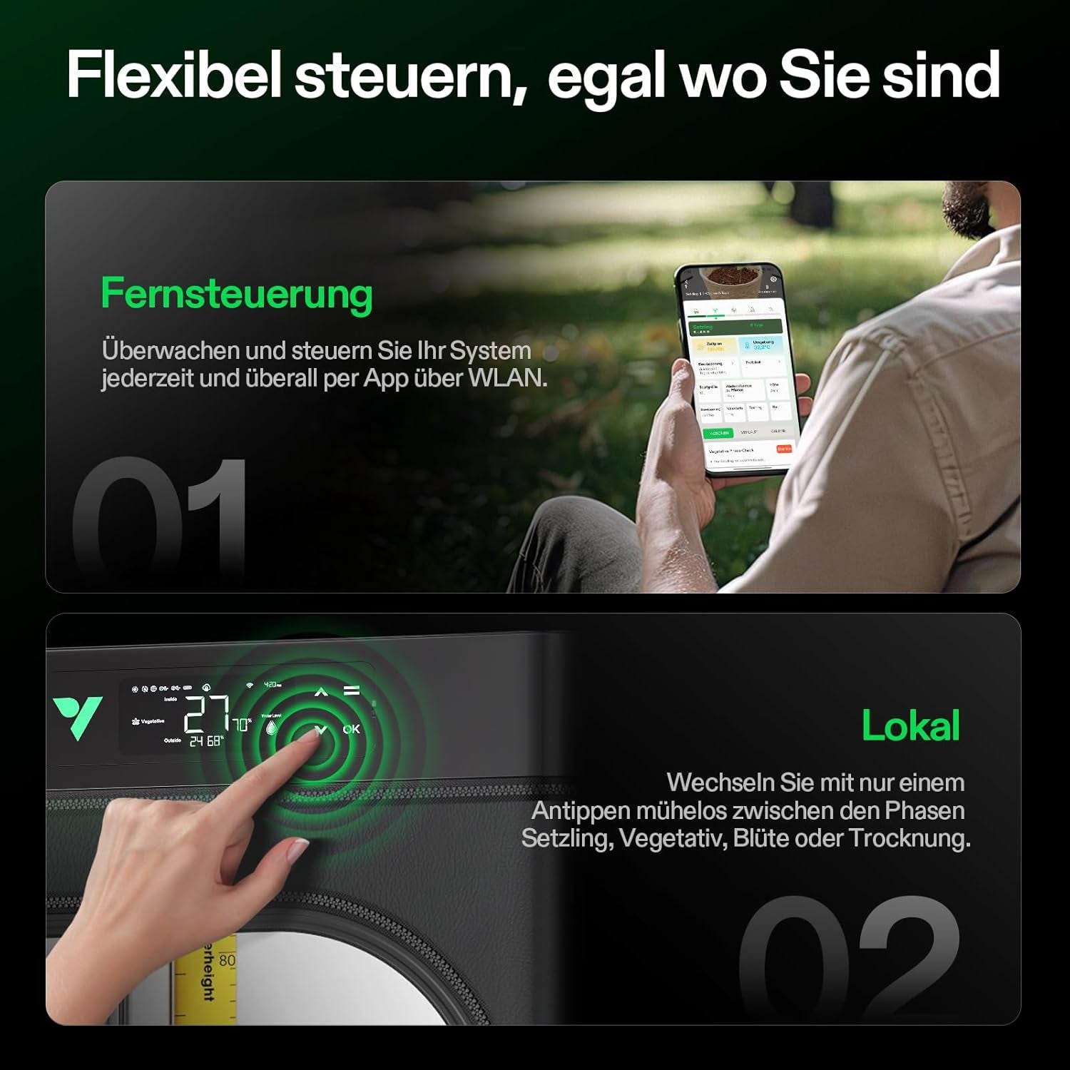 Cutie de creștere inteligentă VGrow All-in-One, sistem profesional cu lampă de creștere Samsung LM301H EVO, sistem avansat de circulație și ventilație, irigare, alimentare cu nutrienți pentru hidroponie de interior