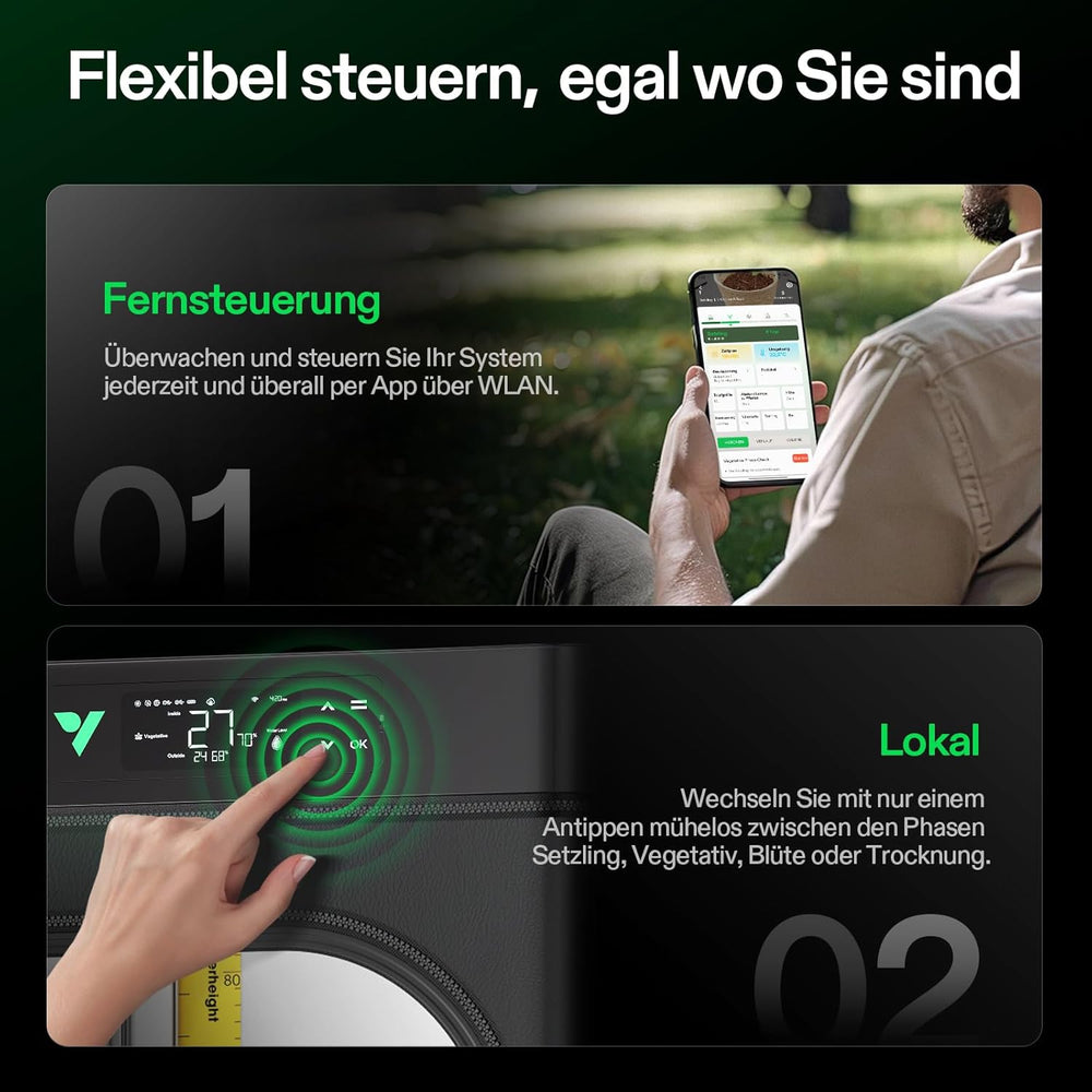 Cutie de creștere inteligentă VGrow All-in-One, sistem profesional cu lampă de creștere Samsung LM301H EVO, sistem avansat de circulație și ventilație, irigare, alimentare cu nutrienți pentru hidroponie de interior