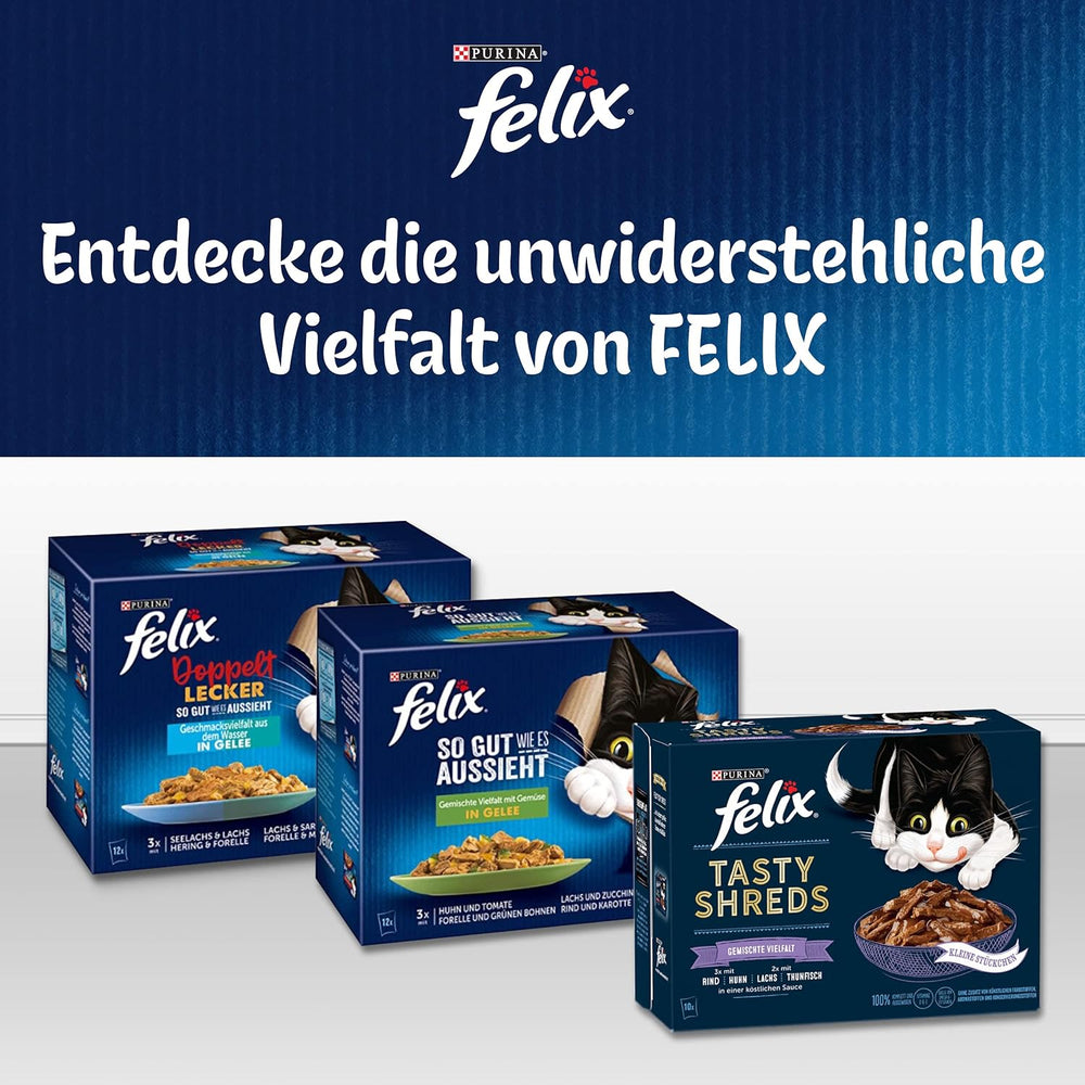 Felix Sensations Hrană umedă pentru pisici în jeleu, mix variat de pește, pachet de 6 (6 x 12 pliculețe a câte 85 g fiecare)