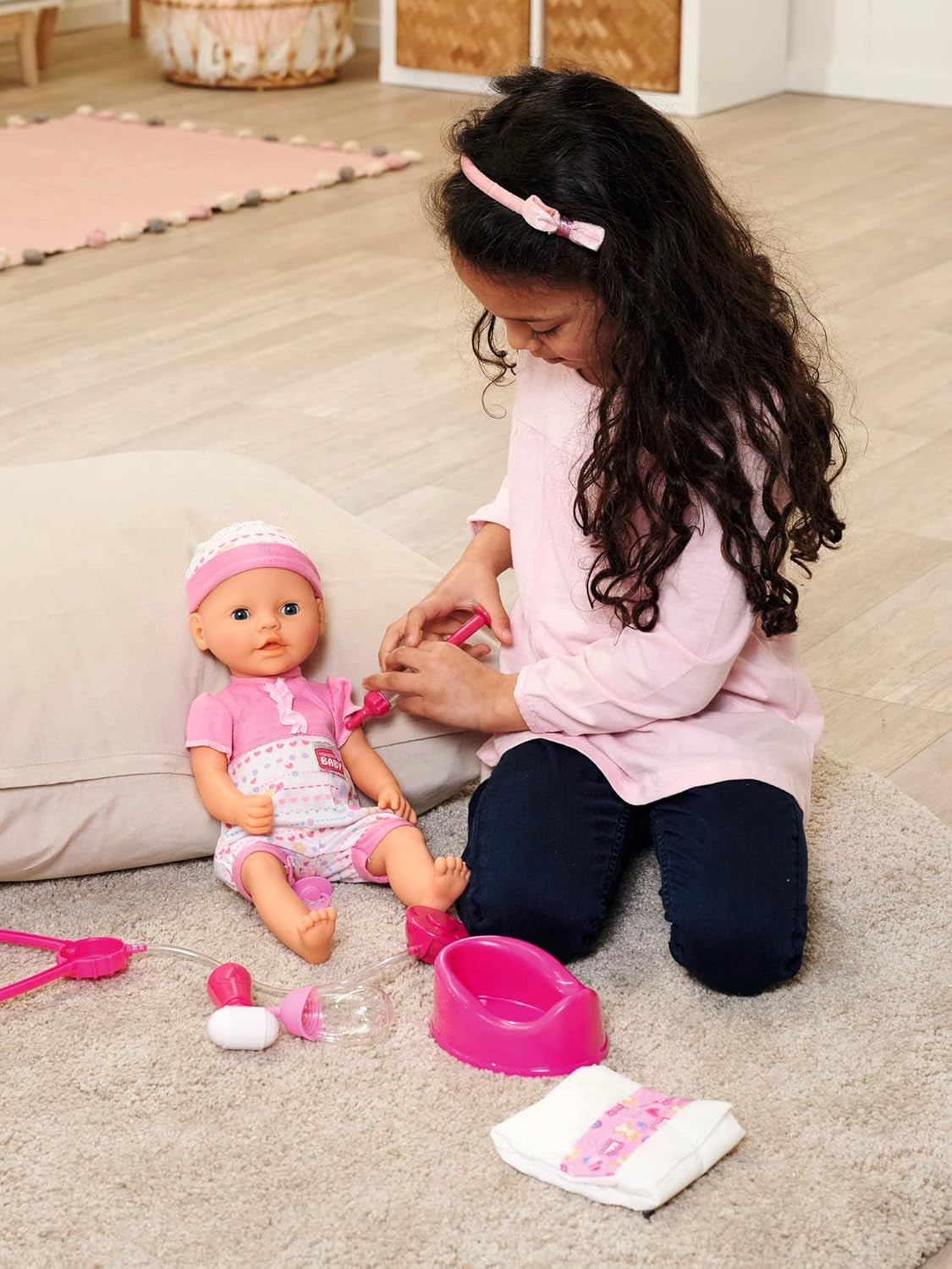 Simba 105562487 - Set de alăptare pentru nou-născuți, suzetă, scutec și biberon cu conținut care dispare, pentru păpuși de 38-43 cm