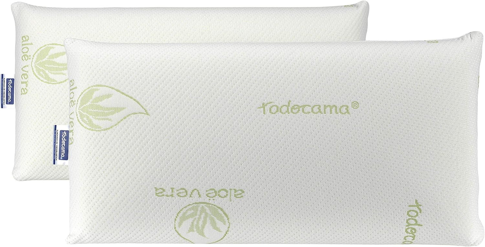 Todocama - Pernă viscoelastică, miez compact, husă dublă cu fermoar, țesătură Aloe Vera plus, termoregulatoare, reglabilă la gât, pachet de 2 (2 bucăți - 70 cm) Perne standard Naty Shop Salutări Pachet de 2 bucăți - 70 cm