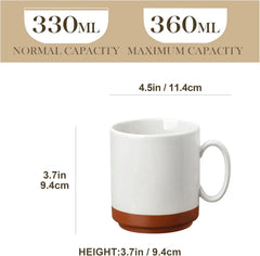 Set de căni de cafea MALACASA, set de cești din gresie 350 ml pentru 4 persoane, cești de cafea moderne pentru ceai, suc, latte, cappuccino, ciocolată caldă. Se poate spăla în mașina de spălat vase și la cuptorul cu microunde, seria TARA, alb kaki