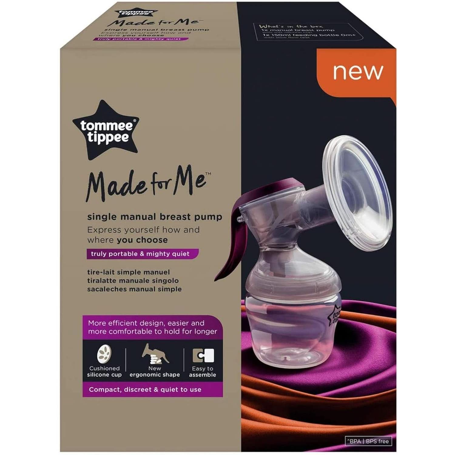 Tommee Tippee „Made for Me” Pompă de sân manuală, mâner ergonomic, fără Bpa, transparentă Accesorii Hrana si Alaptare Bebe Naty Shop