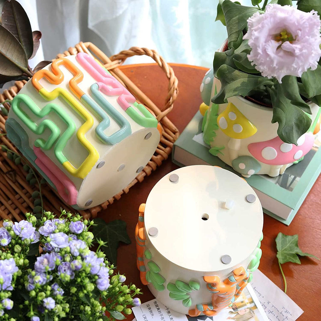 Ghiveci de flori GUGUGO, jardinieră 12 cm, ghiveci pentru suculente, ghiveci pentru cactus, jardinieră pentru plante de apartament, ghivece pentru cactus, ghivece pentru flori, ghiveci pentru birou, grădină, living, decor modern (flori, ø 12 cm)