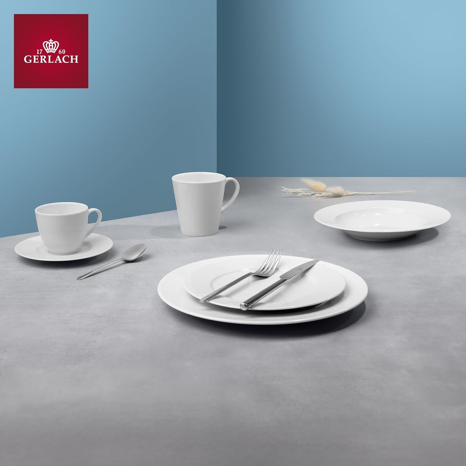 Set de veselă Gerlach 1760 - 18 piese - Serviciu de masă pentru 6 persoane - Set de farfurii - Porțelan modern, alb