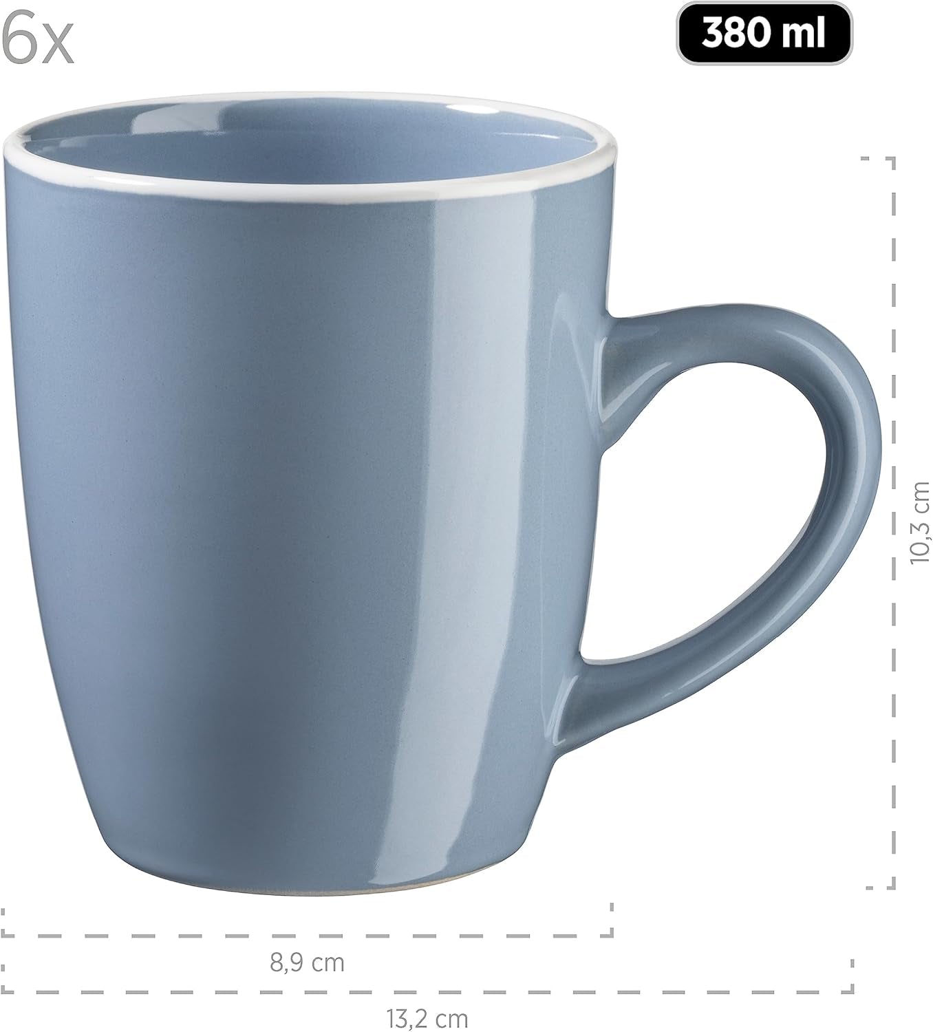 MÄSER 931844 Set de veselă modernă din seria Elissa pentru 6 persoane, albastru cu margine albă, set combinat cu 24 de piese, ceramică