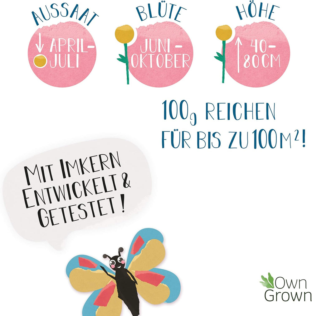 Amestec de flori Butterfly Meeting: 100g semințe premium de flori fluture - Semințe de albine prietenoase cu insectele, semințe de flori perene și anuale pentru pajiști - Semințe de flori sălbatice de la OwnGrown